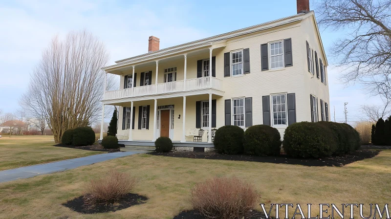 Colonial Architecture: Elegant Home with Manicured Garden AI Image