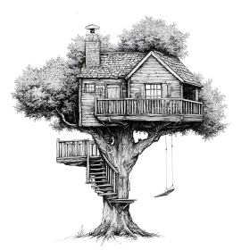Intricate Treehouse Drawing