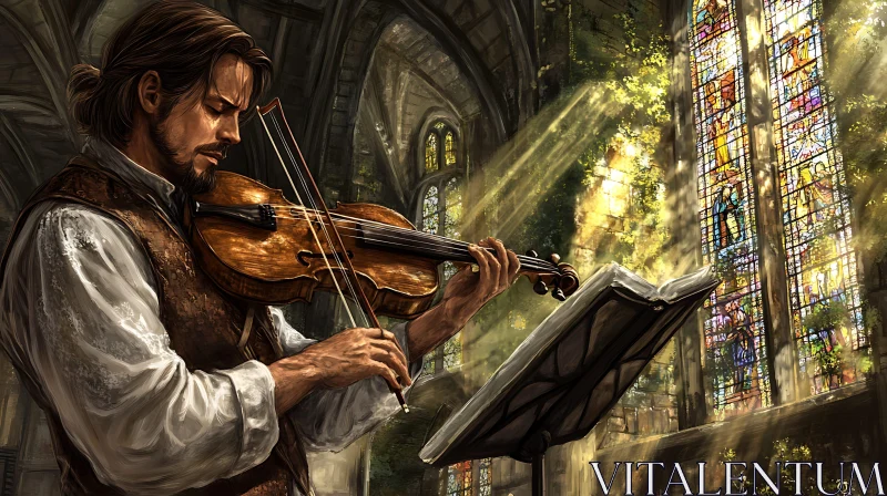 Musician Performing in Historic Church