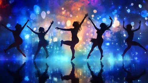 Dancers in Neon Lights Silhouette