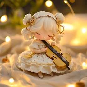 Fairy Doll with Violin and Warm Fairy Lights