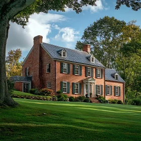 Classic Colonial House with Garden and Trees