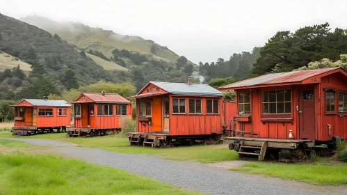 Charming Red Cabins Amidst Green Mountains