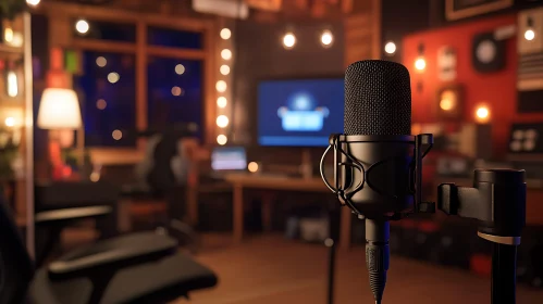Podcast Recording Studio with Professional Microphone