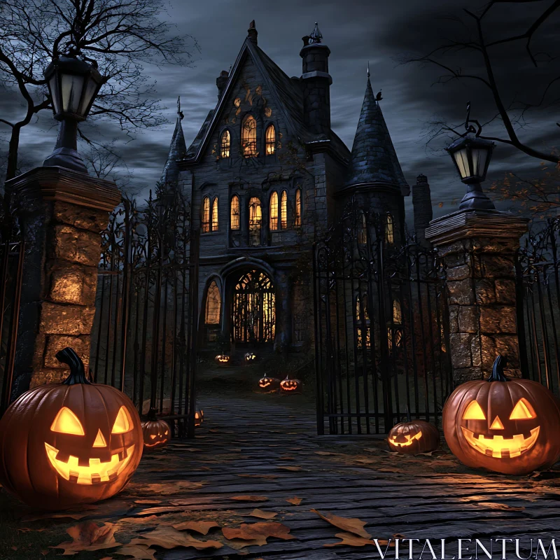 AI ART Spooky Halloween Night at a Gothic House