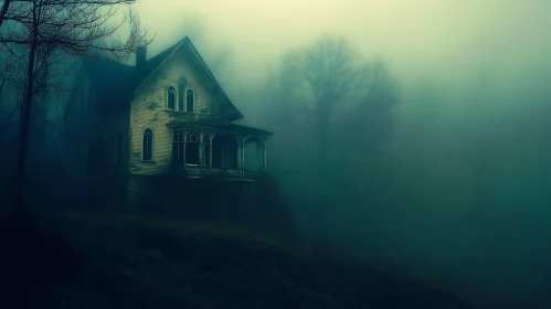 Spooky Abandoned House in Foggy Night