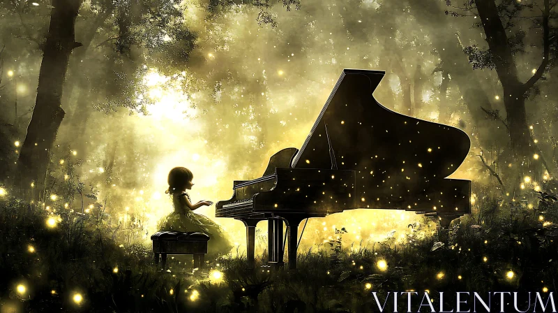 Magical Forest with Piano AI Image