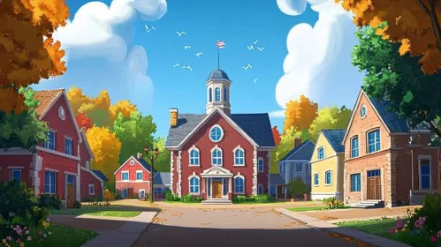 Picturesque Town Hall with Autumn Foliage