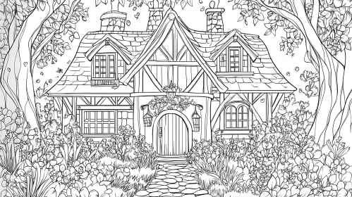 Enchanting Cottage in Woodland Illustration
