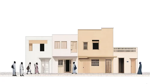 Modern Architectural Facades with Pedestrians