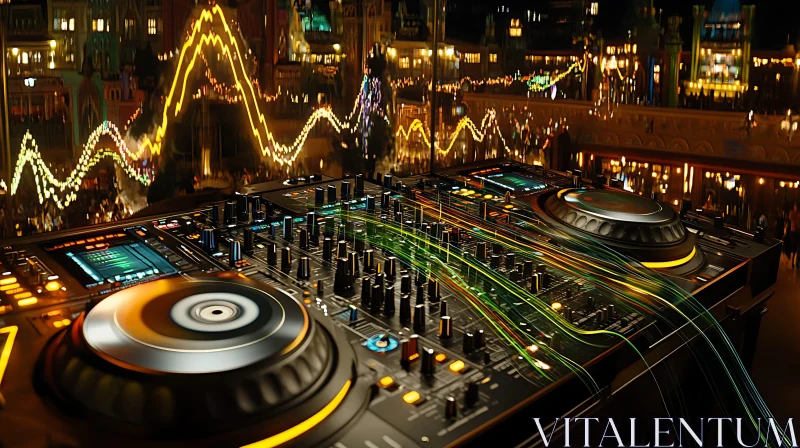 AI ART DJ Console with Night City Lights