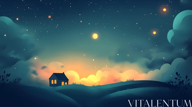 AI ART Surreal House Under Starry Night Sky