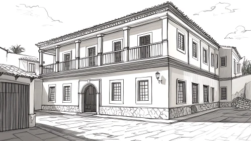 Colonial Building Facade Illustration