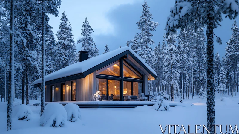 Cozy Cabin Amidst Snowy Trees AI Image