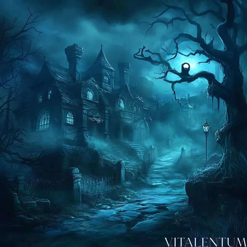 Haunted Gothic House in Moonlight AI Image