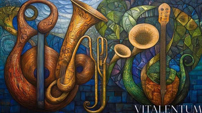 Stained Glass Abstract Musical Instruments Art AI Image