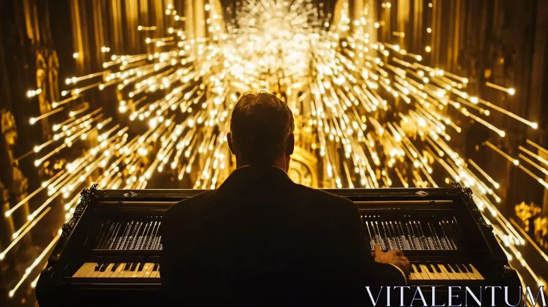 Keyboardist in Concert with Radiant Light Display AI Image