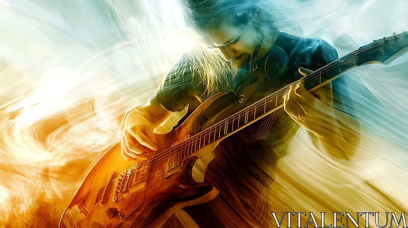 Electric Guitarist in a Whirlwind of Artistic Colors AI Image