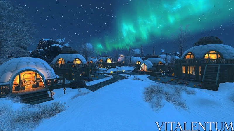 AI ART Igloo Huts Illuminated in Winter Night