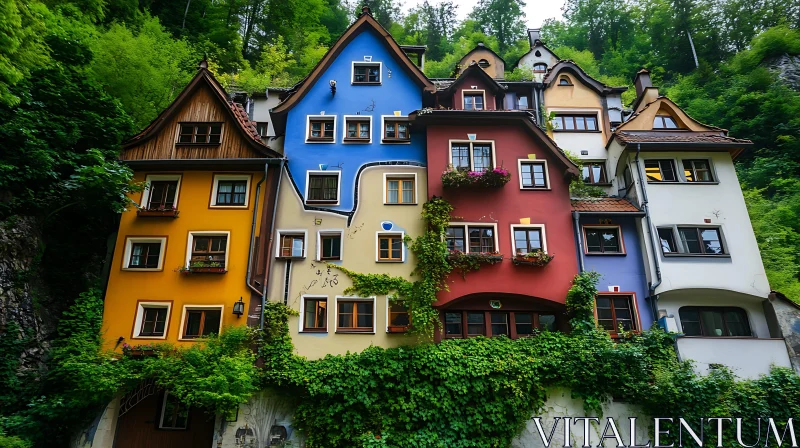 AI ART Colorful Medieval Houses Amidst Lush Greenery