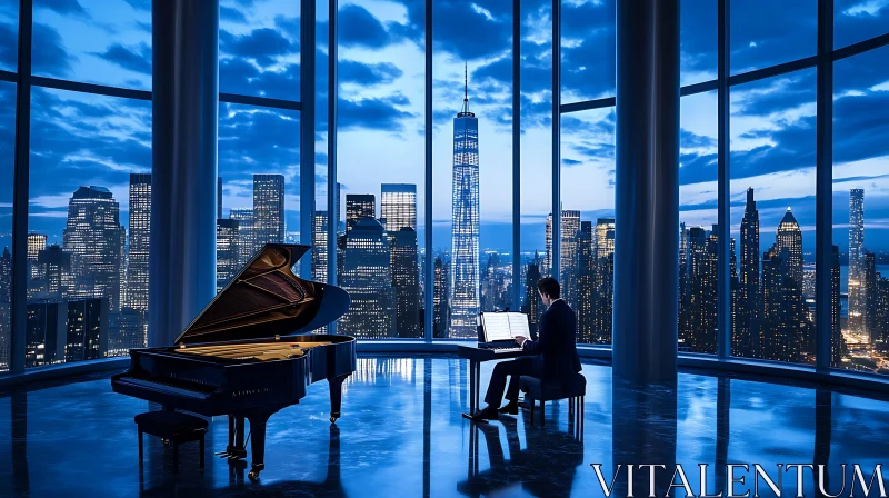 AI ART Piano Serenade: City Lights and Urban Symphony