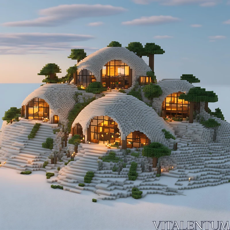 Innovative Dome Structures Built in Snowy Minecraft Style AI Image