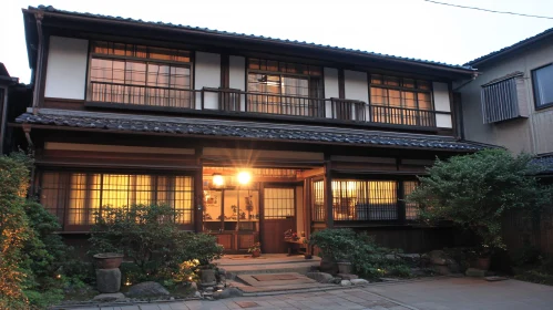 Charming Japanese Home with Evening Illumination