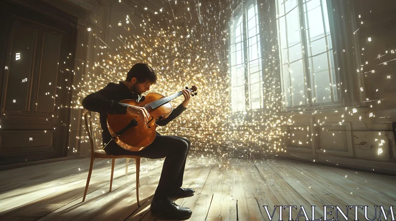 Magical Cello Performance with Golden Lights AI Image