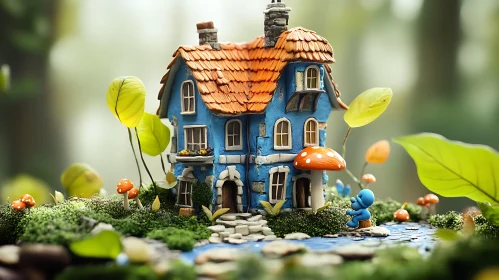 Charming Blue House in Fairy Tale Forest