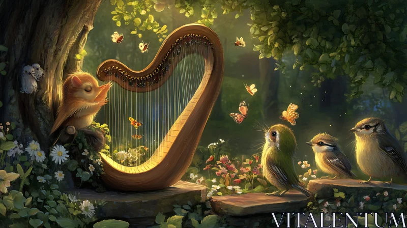 Bird Serenade with Harp AI Image