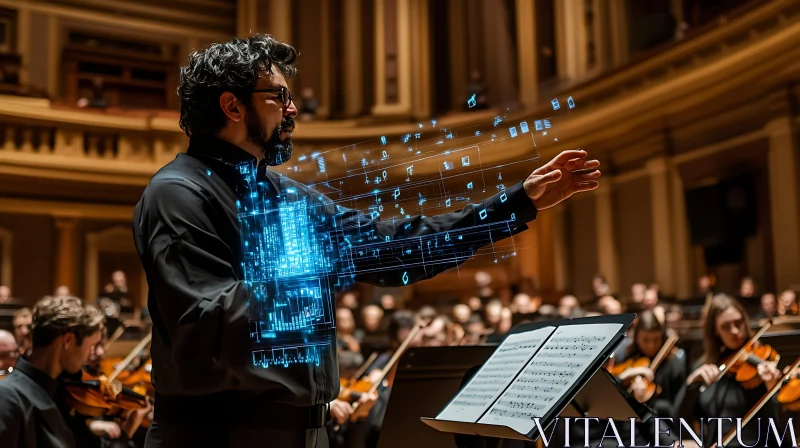 Innovative Orchestra Performance with Holographic Display AI Image