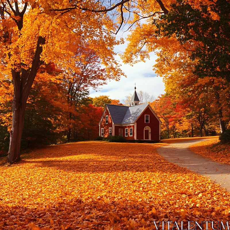 Charming Church Surrounded by Autumn Foliage AI Image