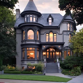 Stately Grey Victorian Mansion