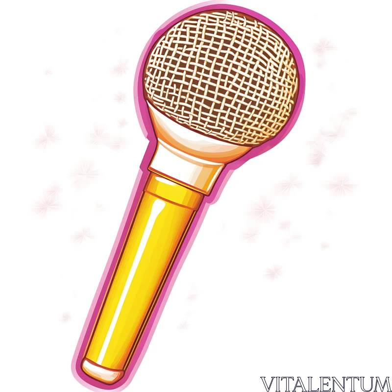 AI ART Gold Microphone with Pink Outline in Pop Art Style