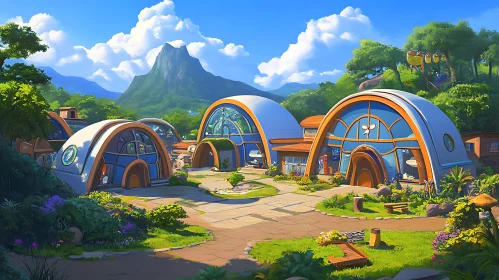 Futuristic Dome Buildings Among Green Hills