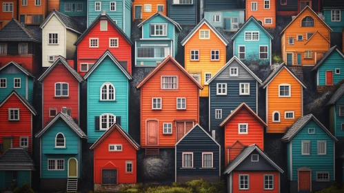 Densely Packed Colorful Houses