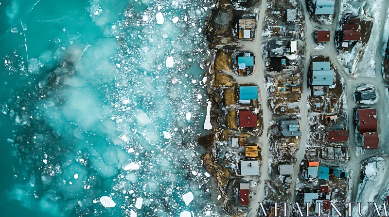 Contrasting Ice Lake and Village from Above AI Image