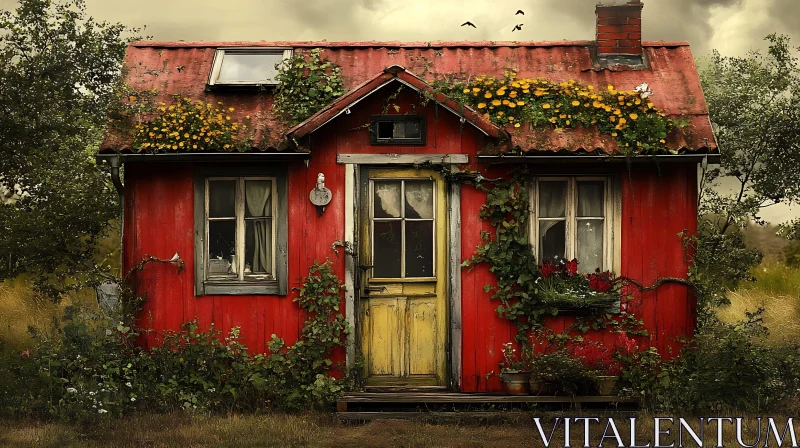 Vintage Cottage in Lush Garden AI Image