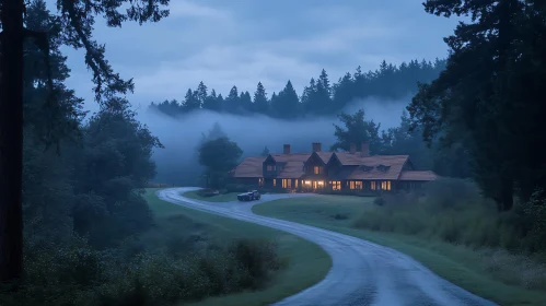 Misty Evening by the Forest House