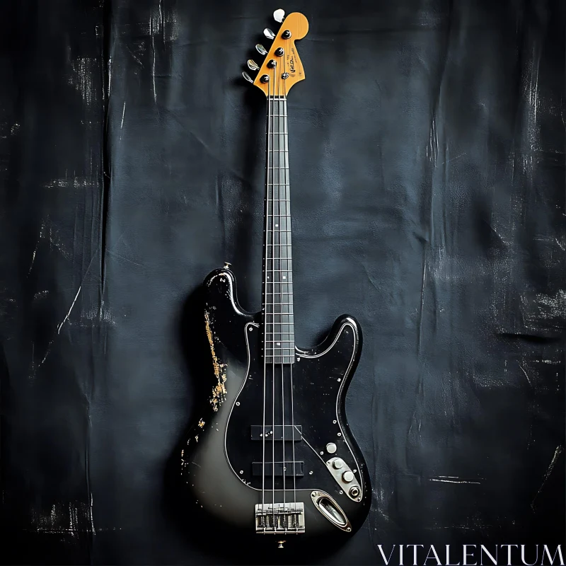 Vintage Bass Guitar on Dark Canvas AI Image