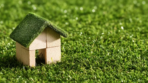 Tiny Wooden House with Grass-Covered Roof