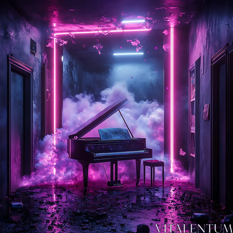 AI ART Ethereal Neon Cloudscape with Grand Piano