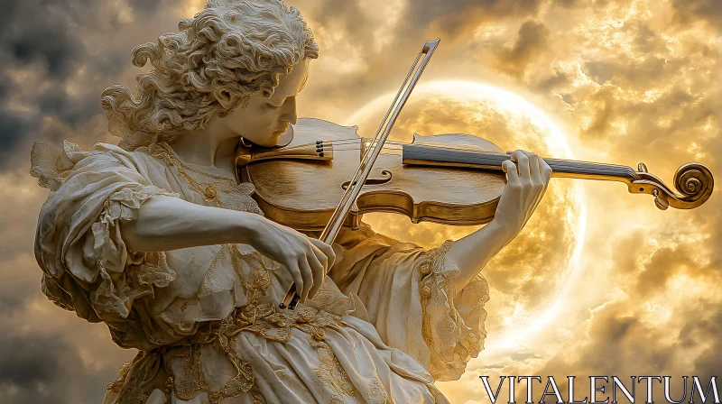 Heavenly Art: Angel Statue with Violin AI Image