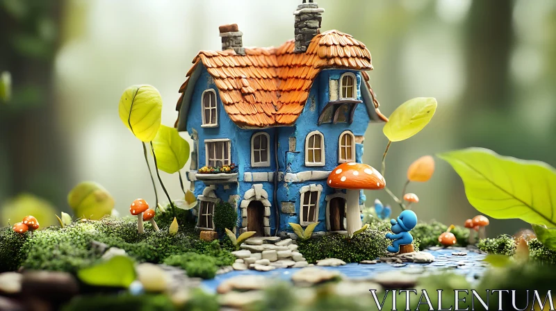 Charming Blue House in Fairy Tale Forest AI Image