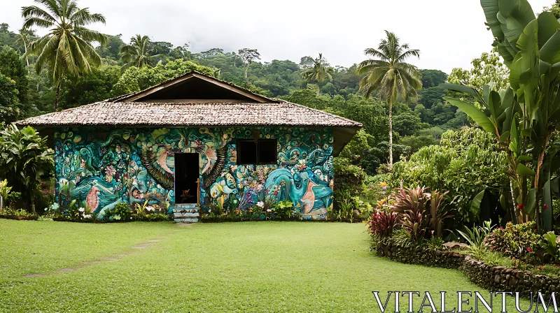 Vibrant Mural on Jungle House AI Image