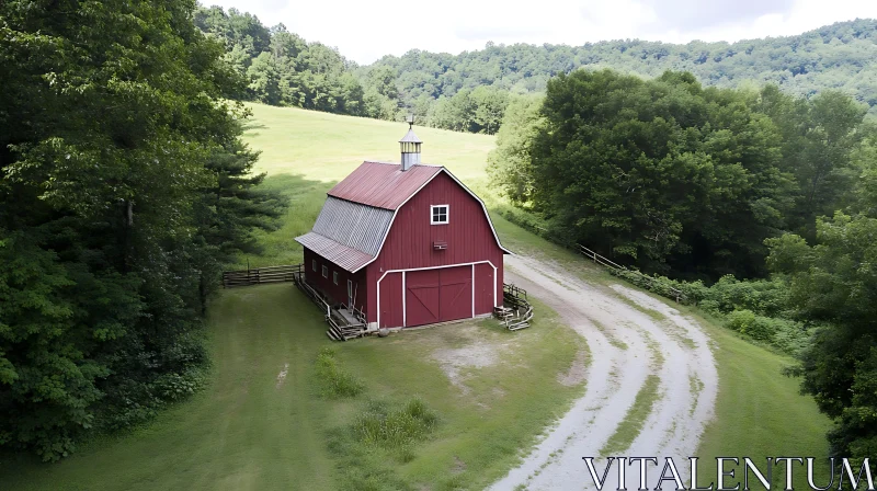 Scenic Countryside Barn Surrounded by Nature AI Image