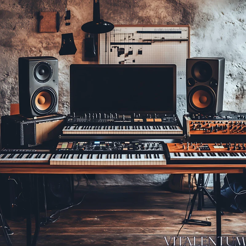 Contemporary Music Studio Setup with Synthesizers AI Image