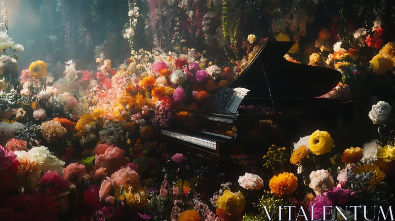 Piano in a Blooming Garden AI Image