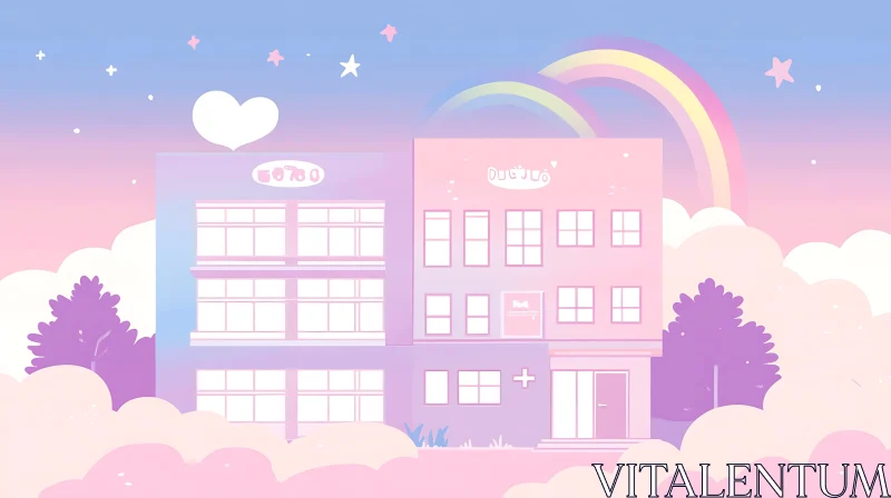 AI ART Dreamy Pastel Scene with Cute Buildings