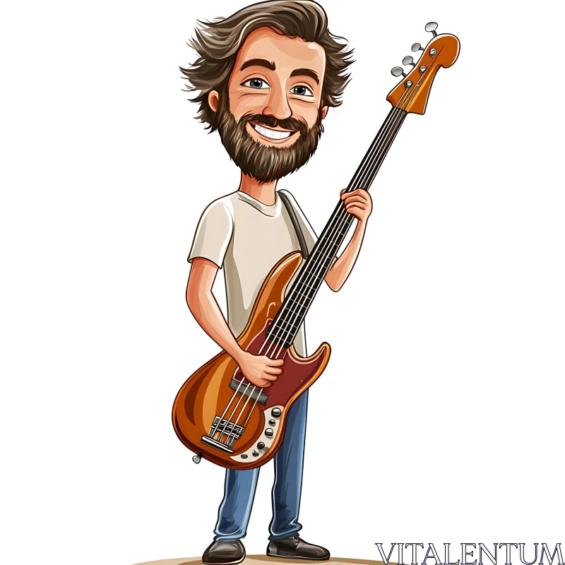 AI ART Bearded Cartoon Musician Holding Guitar